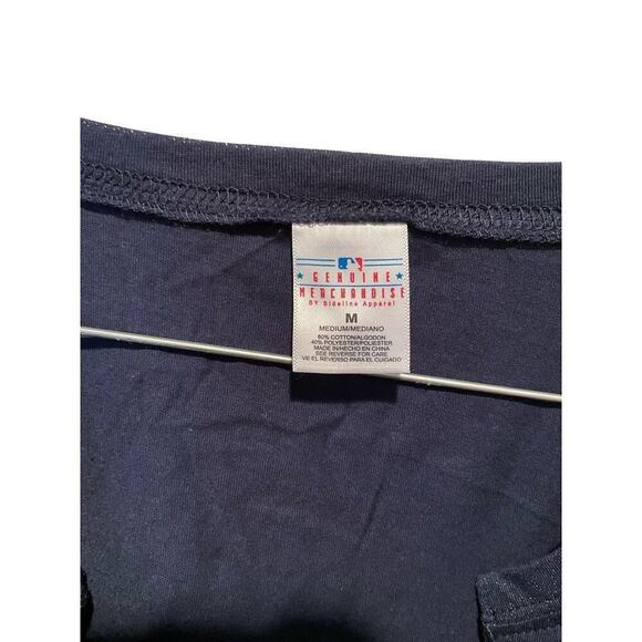 Genuine Merchandise Yankees Top Womens Medium Blue Black Striped Cotton Pullover - Picture 3 of 6